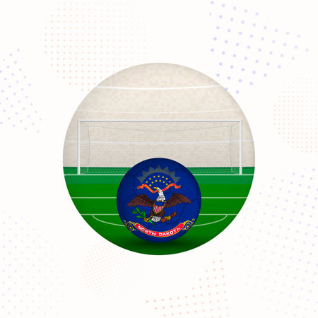 North Dakota Flag Football Image for Sports Promotions, North Dakota Soccer Ball Ready for Kickoff. Perfect for sports-related designs, football tournaments, and national team concepts.のイラスト素材