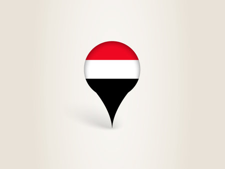 Pin Icon with Yemen National Flag. Location Marker Icon.のイラスト素材