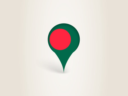 Pin Icon with Bangladesh National Flag. Location Marker Icon.のイラスト素材