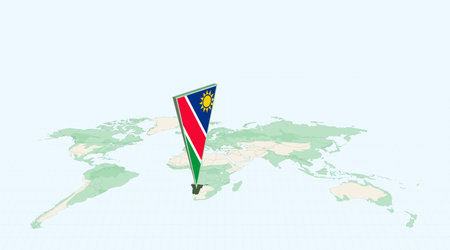 Highlighted Namibia on Global Map with 3D Flag Location Pin of Namibia. The image symbolizes travel, geography, international identity, and global navigation.のイラスト素材