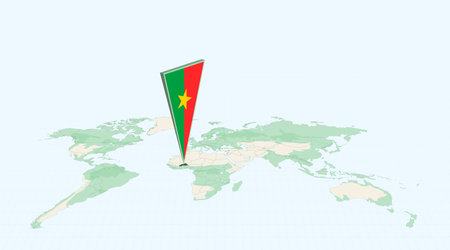 Highlighted Burkina Faso on Global Map with 3D Flag Location Pin of Burkina Faso. The image symbolizes travel, geography, international identity, and global navigation.のイラスト素材