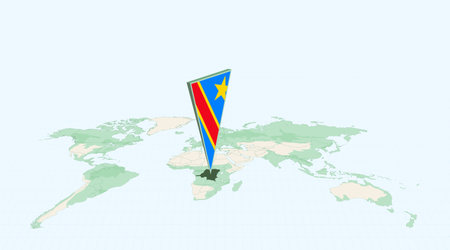Highlighted DR Congo on Global Map with 3D Flag Location Pin of DR Congo. The image symbolizes travel, geography, international identity, and global navigation.のイラスト素材