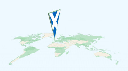 Highlighted Scotland on Global Map with 3D Flag Location Pin of Scotland. The image symbolizes travel, geography, international identity, and global navigation.のイラスト素材