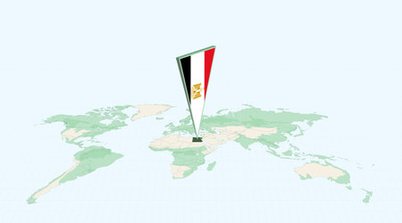Highlighted Egypt on Global Map with 3D Flag Location Pin of Egypt. The image symbolizes travel, geography, international identity, and global navigation.のイラスト素材