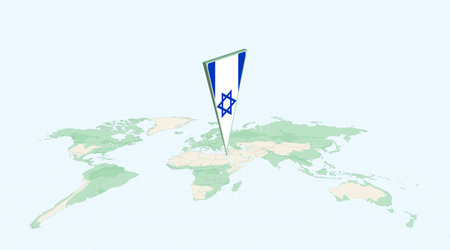 Highlighted Israel on Global Map with 3D Flag Location Pin of Israel. The image symbolizes travel, geography, international identity, and global navigation.のイラスト素材