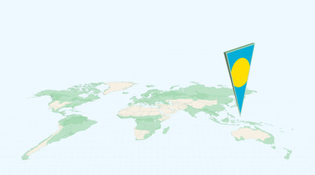 Highlighted Palau on Global Map with 3D Flag Location Pin of Palau. The image symbolizes travel, geography, international identity, and global navigation.のイラスト素材