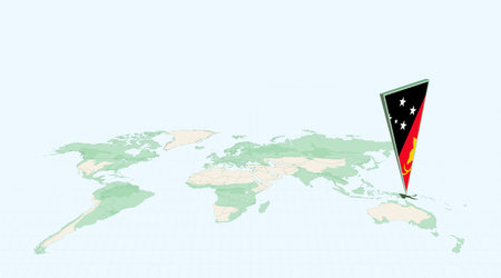 Highlighted Papua New Guinea on Global Map with 3D Flag Location Pin of Papua New Guinea. The image symbolizes travel, geography, international identity, and global navigation.のイラスト素材