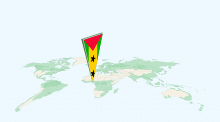 Highlighted Sao Tome and Principe on Global Map with 3D Flag Location Pin of Sao Tome and Principe. The image symbolizes travel, geography, international identity, and global navigation.のイラスト素材