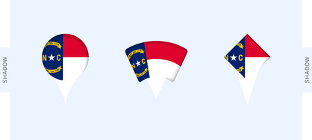 North Carolina Map Markers Set. Perfect for projects related to North Carolina, travel, geography, and international representation. Vector collection.のイラスト素材