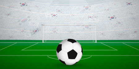 South Korean Football Arena Full of Fans with National Flags, Sports Event Illustration. Ideal for use in sports event promotions, football themed designs, and tournament advertisements.のイラスト素材