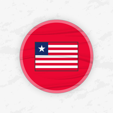 Liberian Flag in a Circular Emblem Design, Abstract Round Sticker Illustration. This high-quality vector graphic is perfect for use in patriotic designs, travel promotions, international events, sport competitions.のイラスト素材