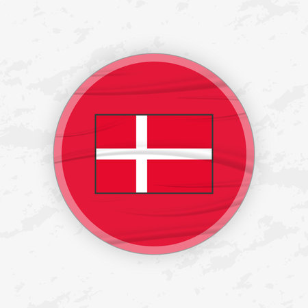 Danish Flag in a Circular Emblem Design, Abstract Round Sticker Illustration. This high-quality vector graphic is perfect for use in patriotic designs, travel promotions, international events, sport competitions.のイラスト素材