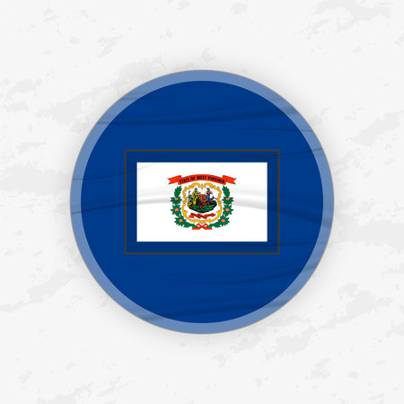 West Virginian Flag in a Circular Emblem Design, Abstract Round Sticker Illustration. This high-quality vector graphic is perfect for use in patriotic designs, travel promotions, international events, sport competitions.のイラスト素材
