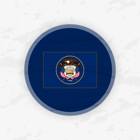Utahn Flag in a Circular Emblem Design, Abstract Round Sticker Illustration. This high-quality vector graphic is perfect for use in patriotic designs, travel promotions, international events, sport competitions.のイラスト素材