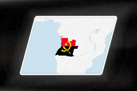 Angola Highlighted in Flag Colors on Geographic Map. Modern Map on a dark abstract backdrop.のイラスト素材