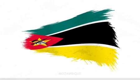 Mozambique National Flag with Textured Brush Strokes. Artistic Brush Stroke Design.のイラスト素材