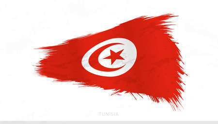 Tunisia National Flag with Textured Brush Strokes. Artistic Brush Stroke Design.のイラスト素材
