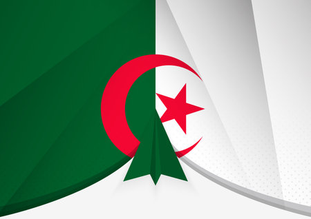 Algeria Flag with Abstract Paper Airplane Design, National Flag in a geometric folded paper style. Vector illustration.のイラスト素材