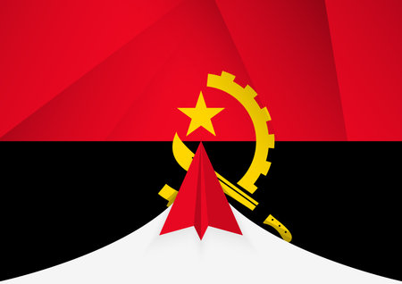 Angola Flag with Abstract Paper Airplane Design, National Flag in a geometric folded paper style. Vector illustration.のイラスト素材