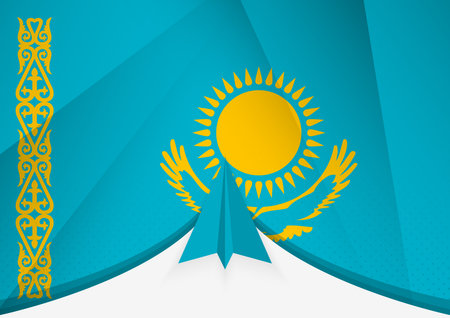 Kazakhstan Flag with Abstract Paper Airplane Design, National Flag in a geometric folded paper style. Vector illustration.のイラスト素材