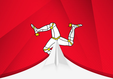 Isle of Man Flag with Abstract Paper Airplane Design, National Flag in a geometric folded paper style. Vector illustration.のイラスト素材