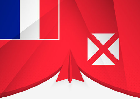 Wallis and Futuna Flag with Abstract Paper Airplane Design, National Flag in a geometric folded paper style. Vector illustration.のイラスト素材