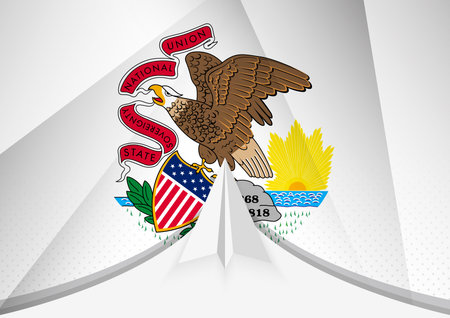 Illinois Flag with Abstract Paper Airplane Design, National Flag in a geometric folded paper style. Vector illustration.のイラスト素材