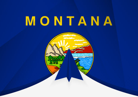 Montana Flag with Abstract Paper Airplane Design, National Flag in a geometric folded paper style. Vector illustration.のイラスト素材