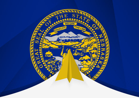 Nebraska Flag with Abstract Paper Airplane Design, National Flag in a geometric folded paper style. Vector illustration.のイラスト素材