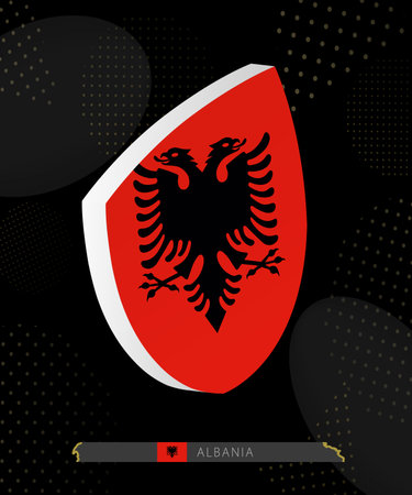 Albania Flag Shield icon in 3D on Dark Modern Abstract Rugby Background. Perfect for sports events, heritage themes, national celebrations, and patriotic designs.のイラスト素材