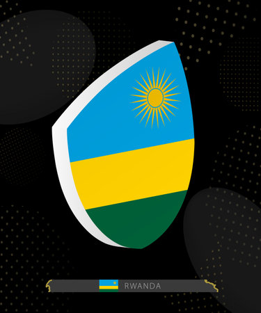 Rwanda Flag Shield icon in 3D on Dark Modern Abstract Rugby Background. Perfect for sports events, heritage themes, national celebrations, and patriotic designs.のイラスト素材