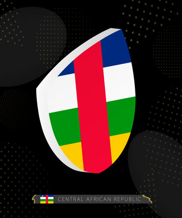Central African Republic Flag Shield icon in 3D on Dark Modern Abstract Rugby Background. Perfect for sports events, heritage themes, national celebrations, and patriotic designs.のイラスト素材