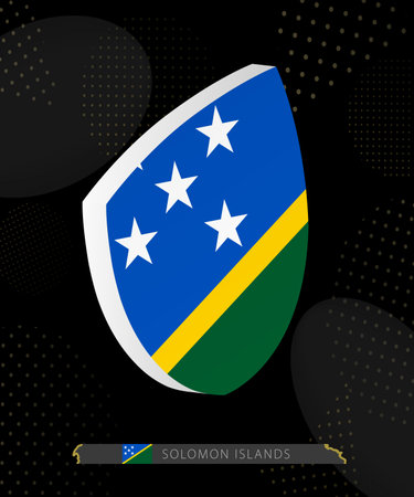 Solomon Islands Flag Shield icon in 3D on Dark Modern Abstract Rugby Background. Perfect for sports events, heritage themes, national celebrations, and patriotic designs.のイラスト素材
