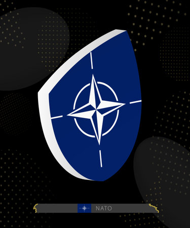 Nato Flag Shield icon in 3D on Dark Modern Abstract Rugby Background. Perfect for sports events, heritage themes, national celebrations, and patriotic designs.のイラスト素材