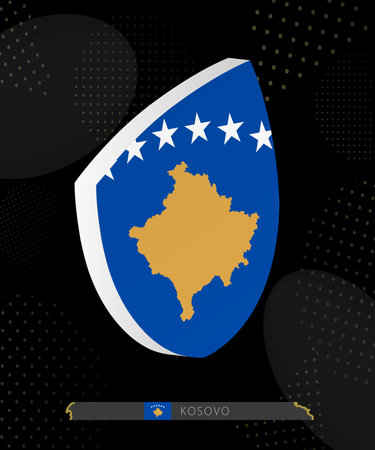 Kosovo Flag Shield icon in 3D on Dark Modern Abstract Rugby Background. Perfect for sports events, heritage themes, national celebrations, and patriotic designs.のイラスト素材