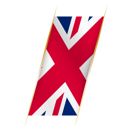 United Kingdom flag in the form of a banner with waving effect and shadow. Modern vector design.のイラスト素材