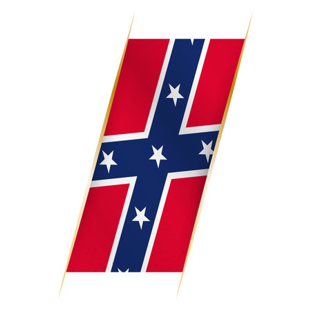 Confederate flag in the form of a banner with waving effect and shadow. Modern vector design.のイラスト素材