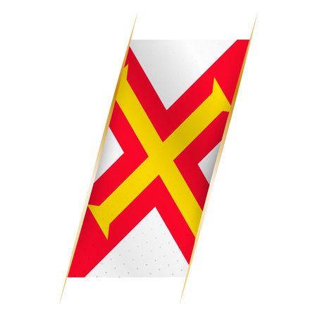 Guernsey flag in the form of a banner with waving effect and shadow. Modern vector design.のイラスト素材