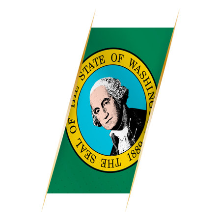 Washington flag in the form of a banner with waving effect and shadow. Modern vector design.のイラスト素材