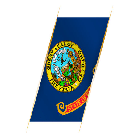 Idaho flag in the form of a banner with waving effect and shadow. Modern vector design.のイラスト素材