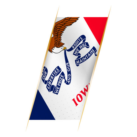Iowa flag in the form of a banner with waving effect and shadow. Modern vector design.のイラスト素材