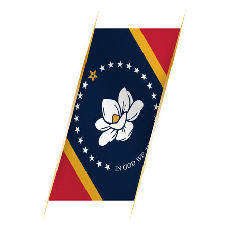 Mississippi flag in the form of a banner with waving effect and shadow. Modern vector design.のイラスト素材