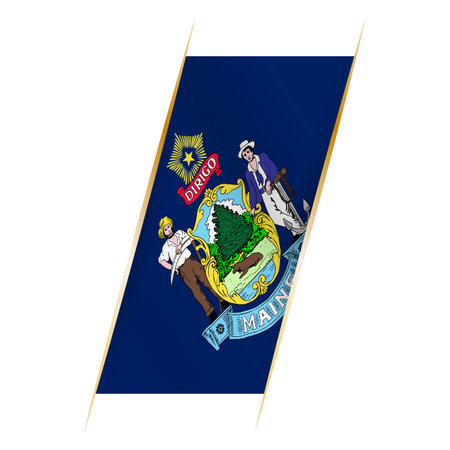 Maine flag in the form of a banner with waving effect and shadow. Modern vector design.のイラスト素材