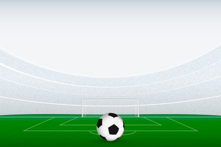 Modern Soccer Stadium with Classic Ball Illustration. A sleek and modern illustration of a soccer field inside a contemporary stadium.のイラスト素材