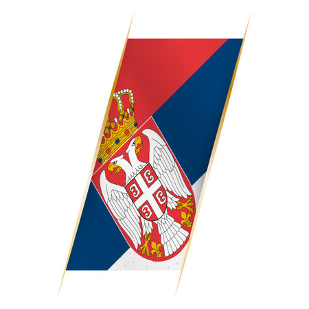 Serbia flag in the form of a banner with waving effect and shadow. Modern vector design.のイラスト素材