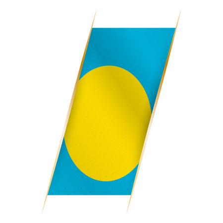Palau flag in the form of a banner with waving effect and shadow. Modern vector design.のイラスト素材