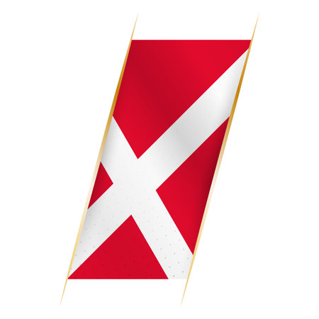 Denmark flag in the form of a banner with waving effect and shadow. Modern vector design.のイラスト素材