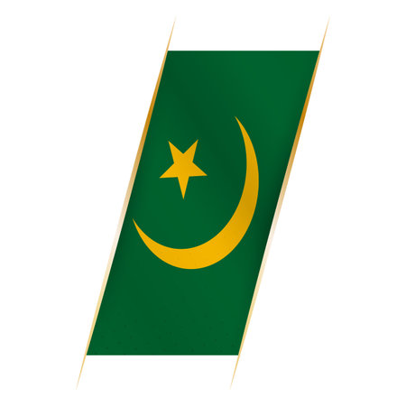 Mauritania flag in the form of a banner with waving effect and shadow. Modern vector design.のイラスト素材