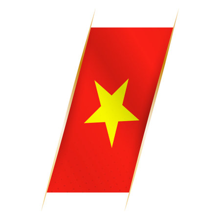 Vietnam flag in the form of a banner with waving effect and shadow. Modern vector design.のイラスト素材