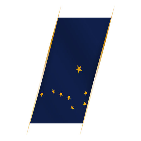 Alaska flag in the form of a banner with waving effect and shadow. Modern vector design.のイラスト素材